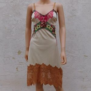 MEGHAN Cocktail Slip Silk Dress Sequins Lace L